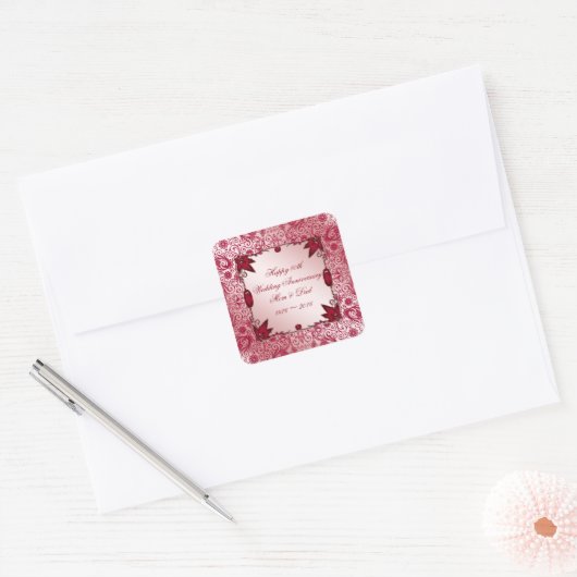 ルビー40周年記念結婚スクエアステッカー スクエアシール (封筒)