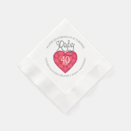 ルビー40周年記念結婚ハートアートナプキン 縁ありカクテルナプキン