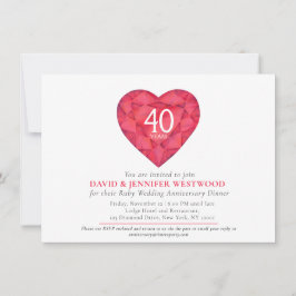 ルビー40周年記念結婚水カラーハート 招待状