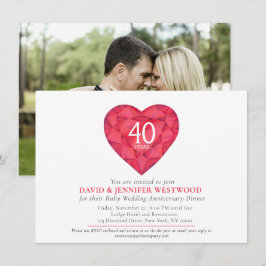 ルビー40周年記念結婚水カラーハート 招待状