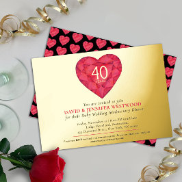 ルビー40周年記念結婚水カラーハート 箔招待状