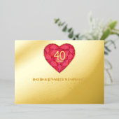 ルビー40周年記念結婚水カラーハート 箔招待状 (立ち正面)