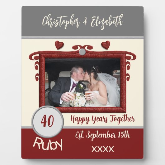 ルビー40周年記念 名前を追加 フォト グレー フォトプラーク (正面)