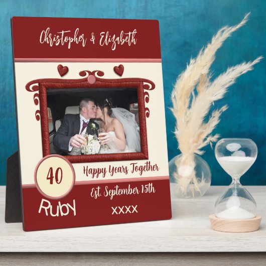 ルビー40周年記念 名前を追加 写真 赤 フォトプラーク (側面)