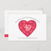 ルビー40結婚周年記念水彩ハート 出欠カード (正面/裏面)