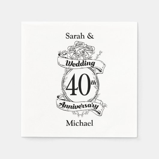 ルビー40結婚周年黒白 スタンダードカクテルナプキン (正面)