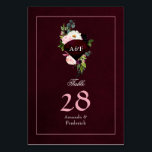 ルビー40結婚周年 テーブルナンバー<br><div class="desc">赤面結婚ピンクと深いブルゴーニュのプラムモノグラムの花模様とジオメトリックジェムとルビーの宝石を使用したルビーの宝石を搭載した40周年のテーブルのナンバーカード。</div>