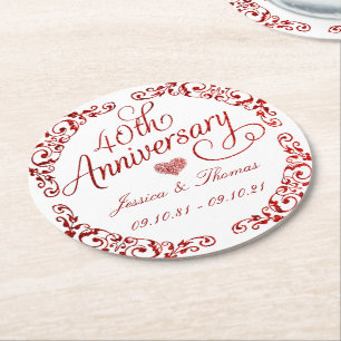 ルビー40結婚周年 ラウンドペーパーコースター