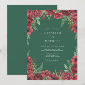 ルビー エメラルドの葉 エウカリptusの結婚式 招待状 (正面/裏面)