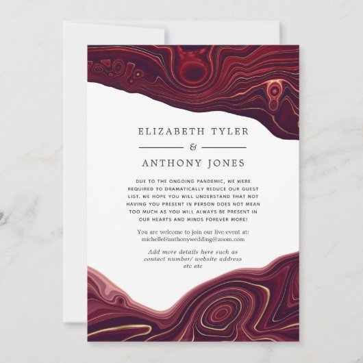 ルビー・ガーネット・ゴールドのアゲート石を使った縮小されたゲストリストのお知らせ 案内状 (正面)