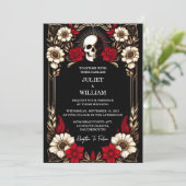 ルビー ティック クラレット ホワイト ハート レッド ブラック ウェディング 招待状 (スタンド正面)