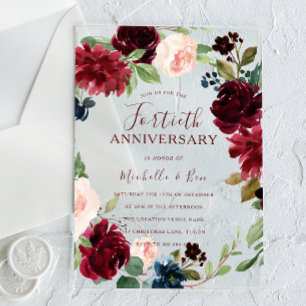 ルビー バーガンディ レッド リース 40回結婚記念日 アクリル招待状