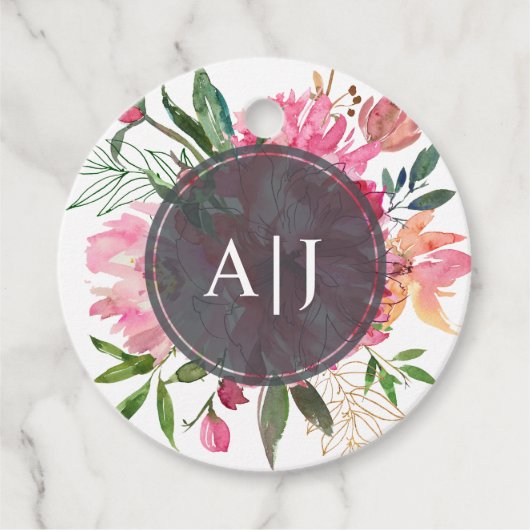 ルビー ピンク 牡丹 花 ボタニカル ウェディング フェイバータグ (正面)