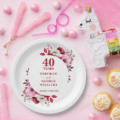 ルビー モダン フラワーズ 40周年 結婚記念日 ペーパープレート (パーティー)