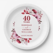 ルビー モダン フラワーズ 40周年 結婚記念日 ペーパープレート (正面)