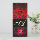 ルビー ワイン ブラック ダマスク モノグラム 赤 白 招待状 (スタンド正面)