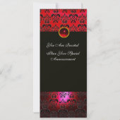 ルビー ワイン ブラック ダマスク モノグラム 赤 白 招待状 (裏面)