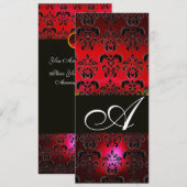 ルビー ワイン ブラック ダマスク モノグラム 赤 白 招待状 (正面/裏面)
