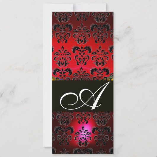 ルビー ワイン ブラック ダマスク モノグラム 赤 白 招待状 (正面)