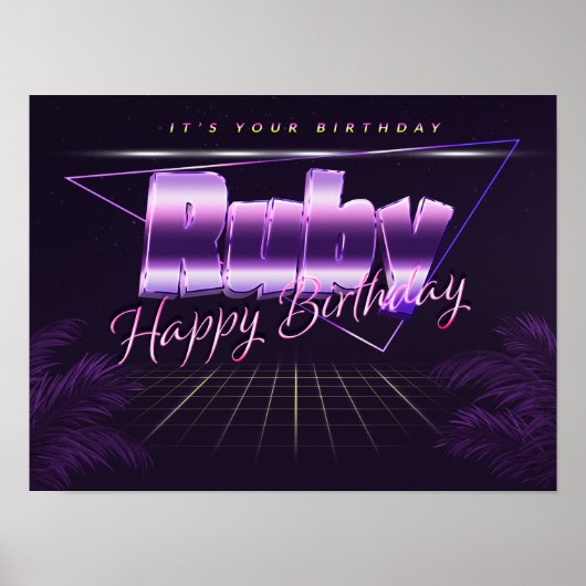 ルビー 名 前 ふた文字 リラ色 レトロポスター 誕生日 ポスター (正面)