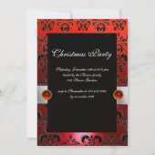 ルビー 白いリボン 赤と黒のダマスク柄 ホリデーパーティー 招待状 (裏面)