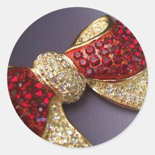 ルビーRhinestone Bowスタンプ ラウンドシール (正面)