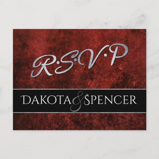 ルビ結婚ー | RSVPクリムゾンガーネット赤と黒 | インビテーションポストカード (正面)