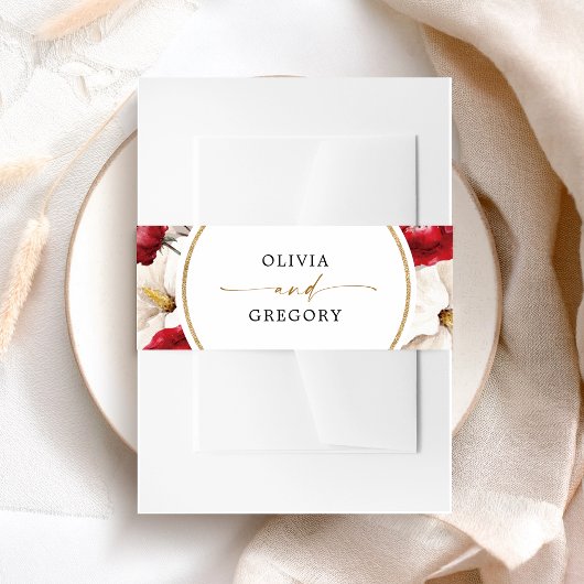 ルビ赤と白結婚フローラ 招待状ベリーバンド