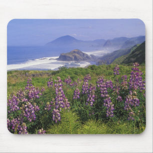 ルピナスの花と荒々しい海岸沿い マウスパッド
