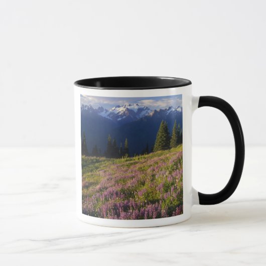 ルピナスの花畑、オリンポス山と雲海 マグカップ (右)