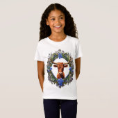 ルピナスの花輪に囲まれたエマ・ザ・ロングホーン Tシャツ (正面フル)