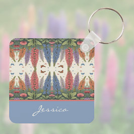 ルピネの花と蝶ヴィンテージモノグラム キーホルダー