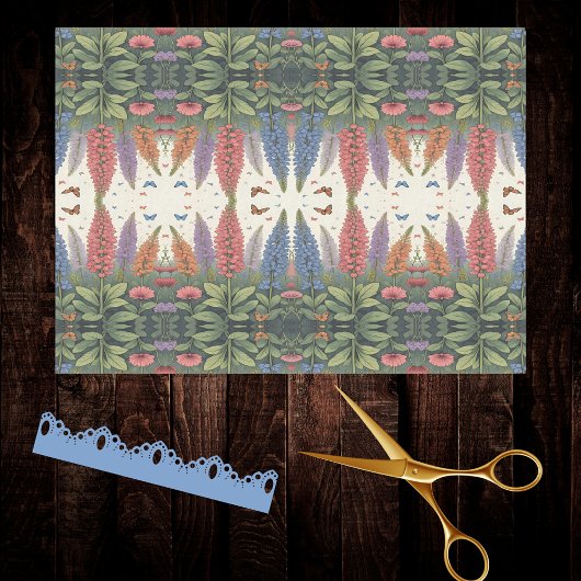 ルピネの花と蝶ヴィンテージ模様 薄葉紙