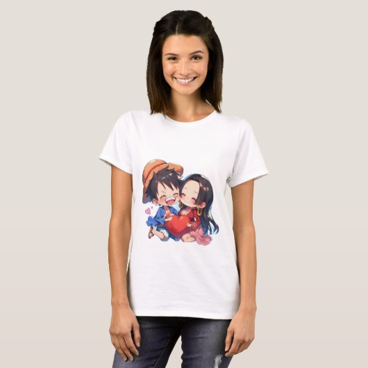 ルフィ&ボア・ハンコック 女性用Tシャツ Tシャツ (正面フル)