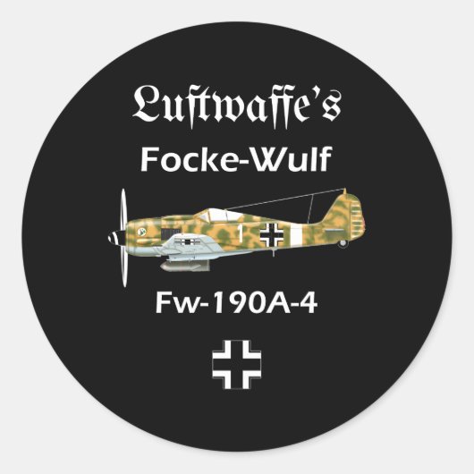 ルフトワッフェFocke-Wulf Fw 190A-4 Wwii Ger飛行機 ラウンドシール (正面)