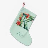 ルフローラモノグラム緑色水彩デコール スモールクリスマスストッキング (正面 (吊り時))