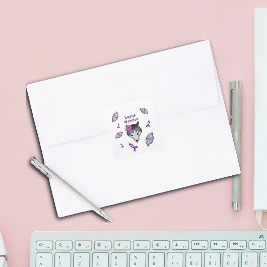 ルプスウォリアウルフパープルリボンバタフライ スクエアシール