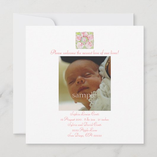 ルプリンテンプスの誕生の発表 案内状 (裏面)