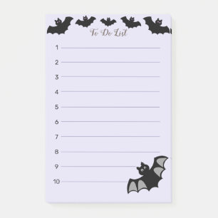 ルベンダー色のToDoリストに飛ぶハロウィンのコウモリ ポストイット