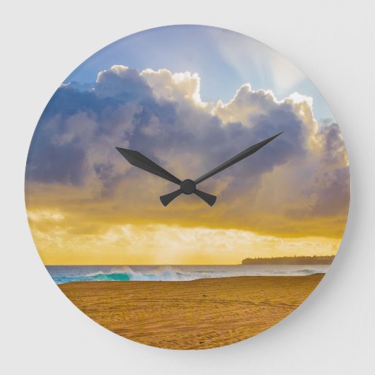 ルマハイビーチ、カウアイ、ハワイ ラージ壁時計 (正面)