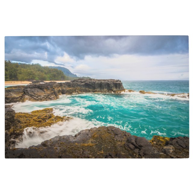 ルマハビーチ、カウアイ、ハワイアン メタルプリント (正面)