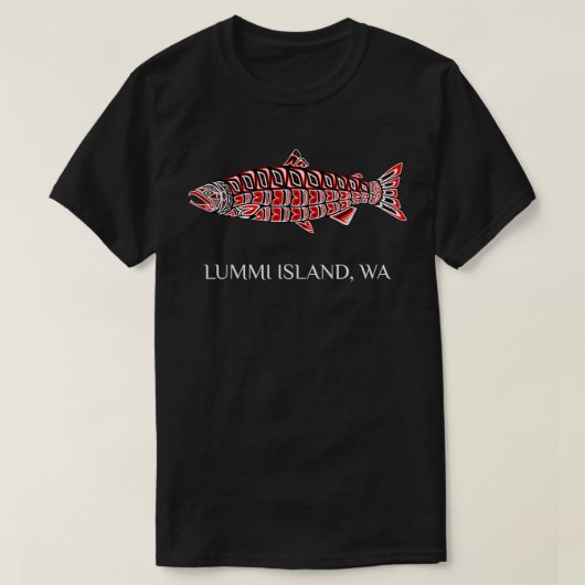 ルミアイランドWA先住民アメリカンコホサーモンフィッシャー Tシャツ (デザイン正面)