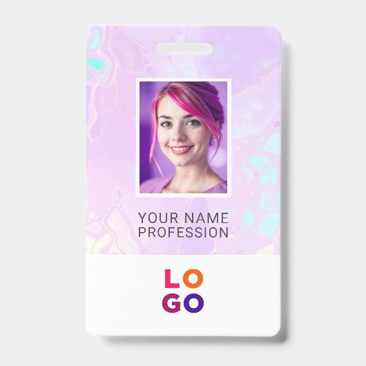 ルミナオパール事業ロゴ、写真、QRコード、名前ID バッジ (正面)