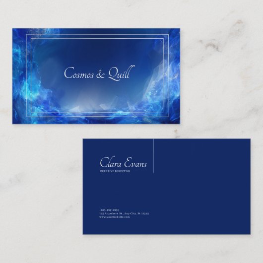 ルミナスエーテル抽象芸術ブルー&シルバー 名刺 (正面/裏面)