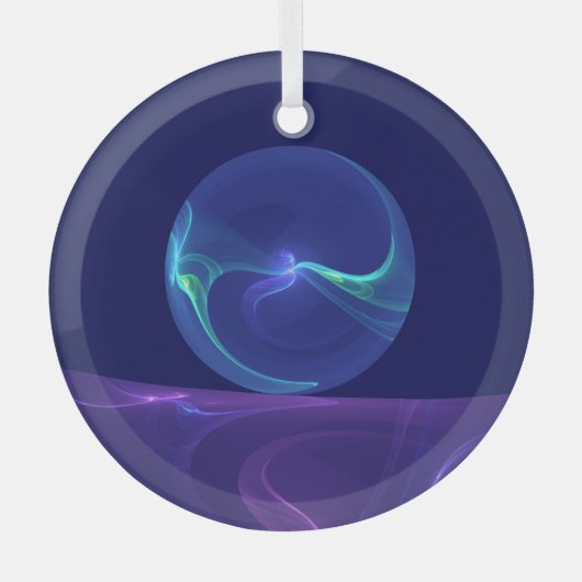 ルミナスブルーパープルドリーム抽象芸術フラクタルアート ガラスオーナメント (正面)