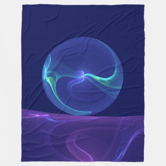 ルミナスブルーパープルドリーム抽象芸術フラクタルアート フリースブランケット (正面)