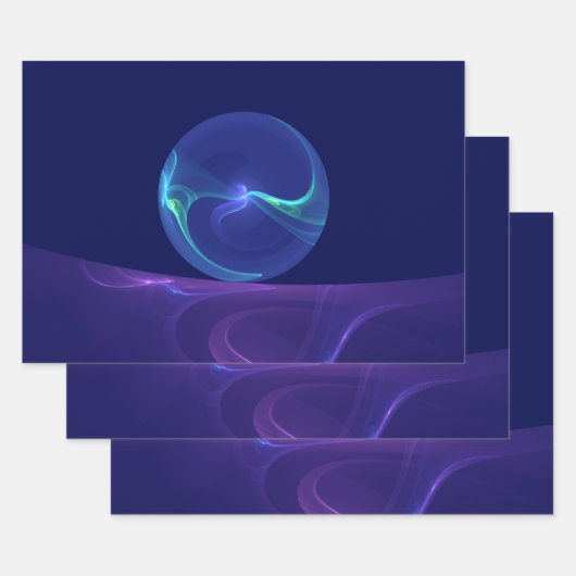 ルミナスブルーパープルドリーム抽象芸術フラクタルアート ラッピングペーパーシート (セット)