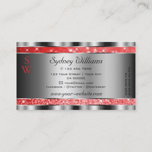 ルミナスルビーレッドグリッタースターズスターズイニシャルシルバー 名刺 (裏面)