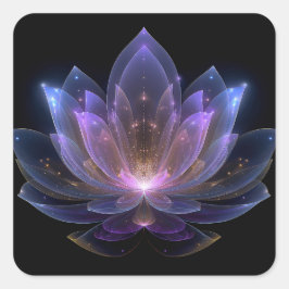 ルミナス ロータス フラワー - パープル ブルー ブラック フローラル スクエアシール