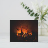 ルミナリーとこうもりの登場するハロウィン黒猫 ポストカード (スタンド正面)